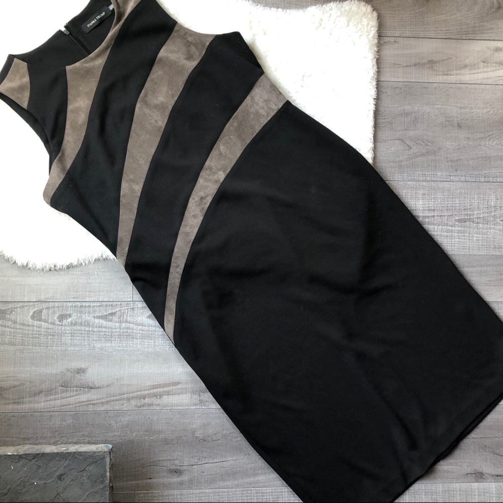 Faux Suede Black and Tan Sheath Dress Size 14